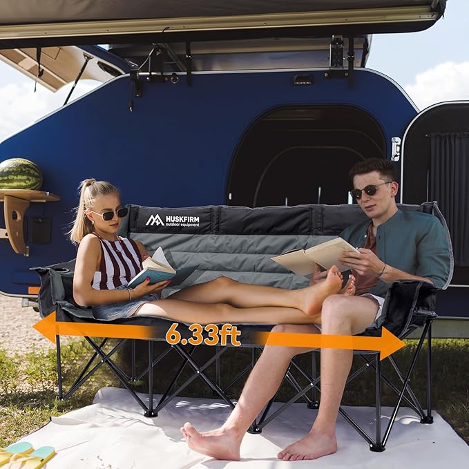 Huskfirm 3 Person Camping Chairs Folding Double Camping Chair Portable