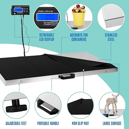 Houseables Pet Scale – Digital Animal Weighing Scale for Small and Large Pets, Puppies, Cats, Dogs, Livestock, Veterinary Use (440, Pounds)