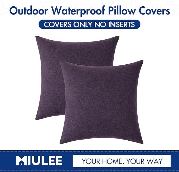 MIULEE Pack of 2 Decorative Outdoor Solid Waterproof Throw Pillow Covers Faux