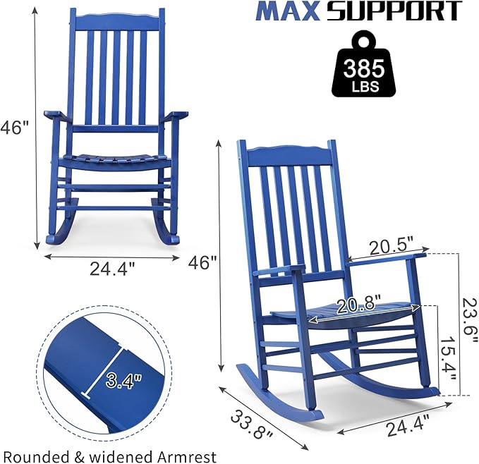 Outvita Outdoor Rocking Chair, Solid Wood High Back Rocker, All Weather Lounge