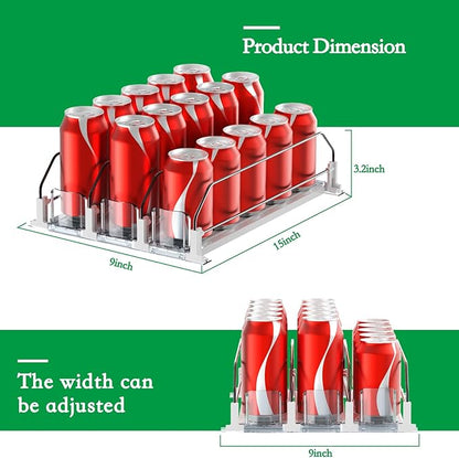 Drink Organizer for Fridge-White Automatic Pusher Glide,12oz 16oz 20oz-Soda Dispenser for Fridge-Holds up to 15 Cans