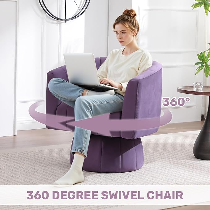 Swivel Accent Barrel Chair, Cute Comfy Small Round 360° Arm Chair. Velvet Club