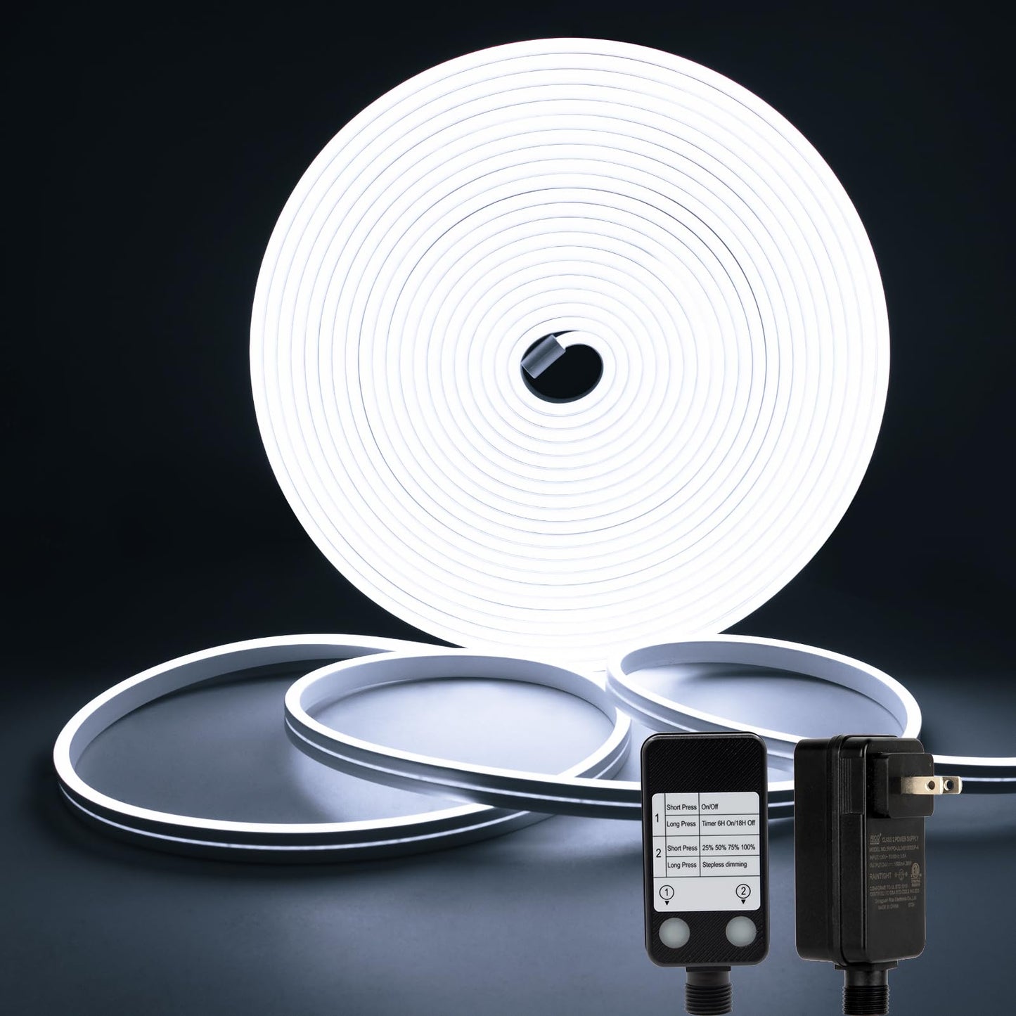 DBFAIRY 33Ft LED Neon Rope Lights, 24V Dimmable LED Strip Lights DIY Flexible Silicone Waterproof Neon Strip Lights for Bedroom Gaming Bedroom Outdoor Decor (Cool White)