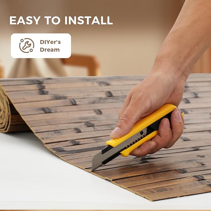 OUZUGIE 1 Pack 96x48 Inch Natural Bamboo Wall Panel – Brown Burned Pole Wrap