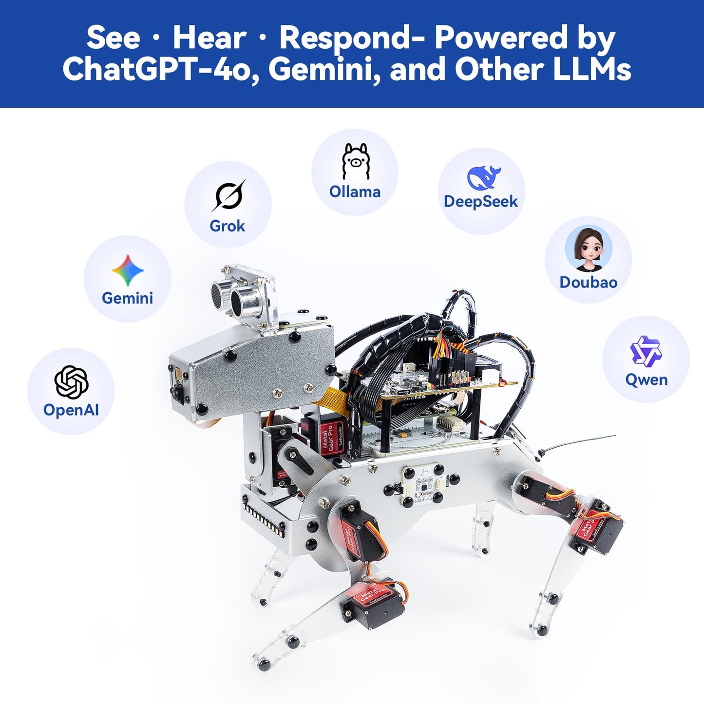 SunFounder AI Robot Kit with Raspberry Pi Zero 2 W+32G TF Card, ChatGPT-4o Enabled with Voice Command & Video Recognition, App Control, FPV, 12 Servos, Gyroscope, Camera, Mic