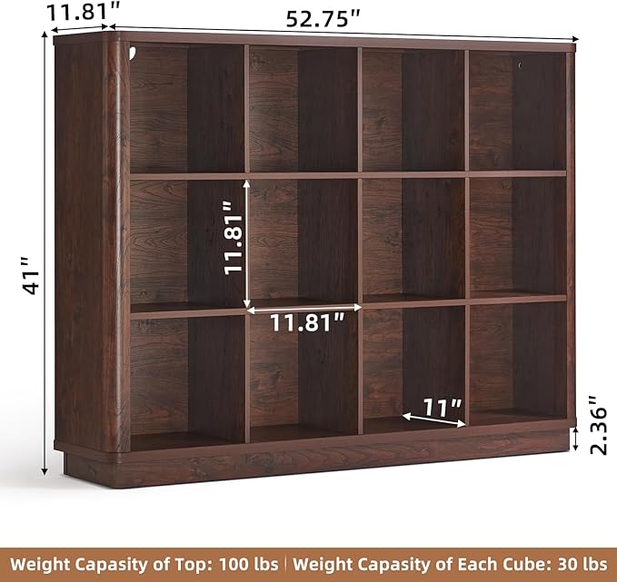Joaxswe 12 Cube Storage Organizer, Wood Floor Standing 3-Tier Cubby Bookcase