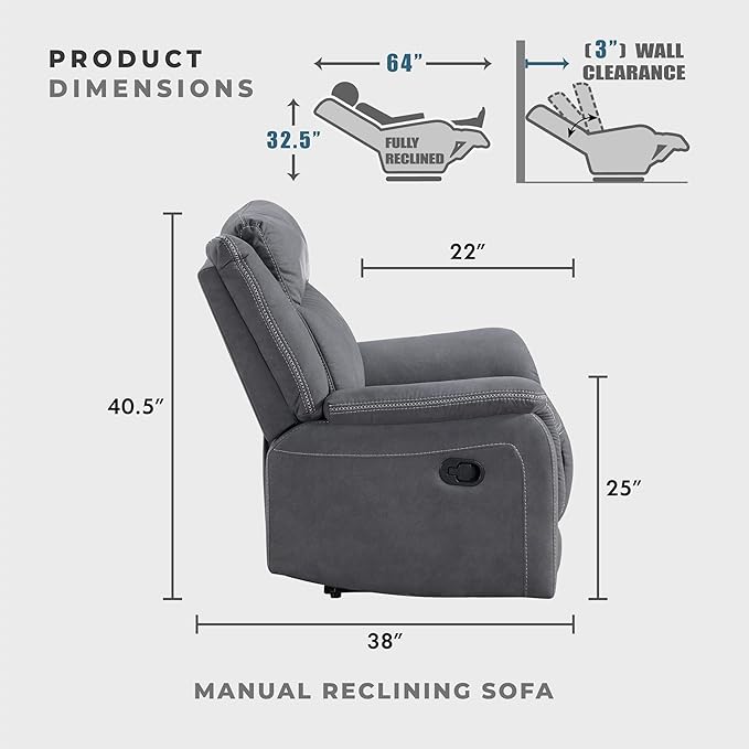 Lexicon Manual Double Reclining Sofa, Polished Microfiber Upholstered 3 Seater