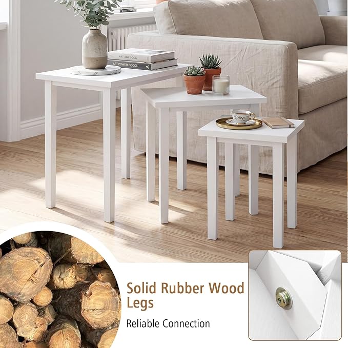 Giantex Nesting Tables Set of 3, Farmhouse Stacking Side Table