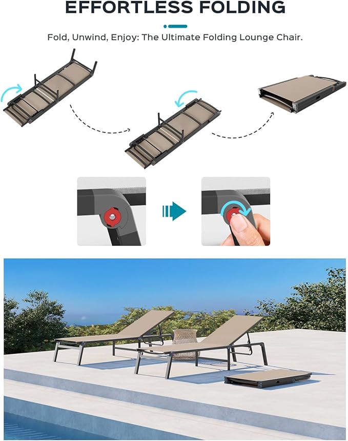 Patio Chaise Lounge Chair, Foldable Lounge Chair