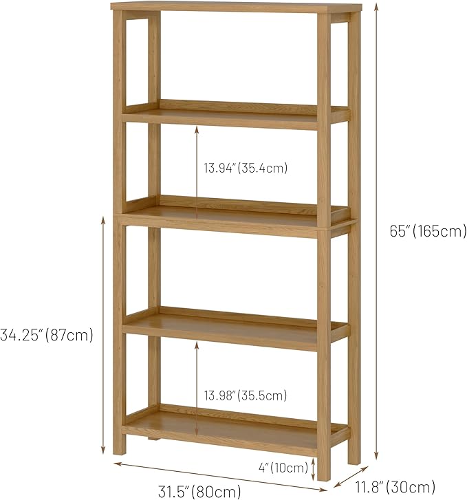 Vlsrka Wooden Bookshelf with Lights, 5 Tier Bookshelf with Storage, Tall
