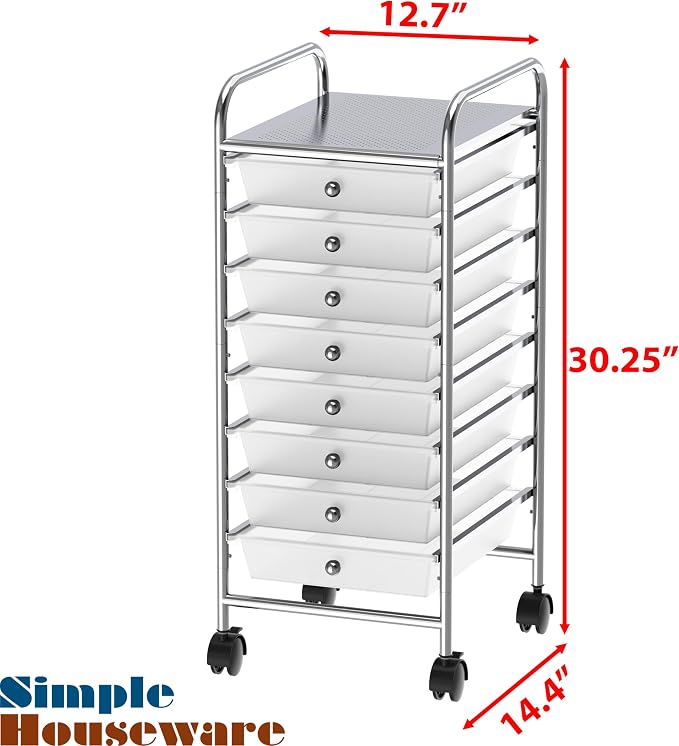 Simple Houseware Utility Cart with 8 Drawers Rolling Storage Art Craft Organizer, Chrome