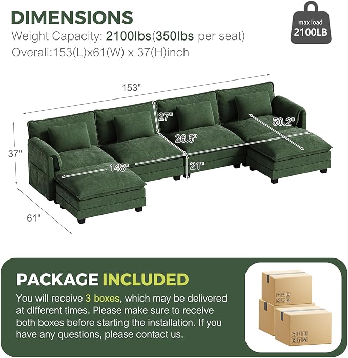 ELUCHANG 153" U Shaped Modular Sectional Cloud Couch
