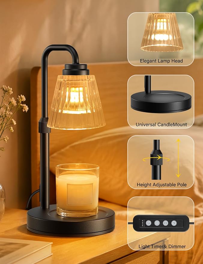 Candle Warmer Lamp with Timer, Dimmable Candle Warmer for Jar Candles, Height Adjustable Wax Melts Warmer, Birthday Gifts for Women Mom, House Warming Gifts New Home Decor