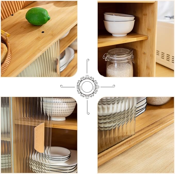 HollyHOME Small Bamboo Wall Mounted Kitchen Pantry Sideboard