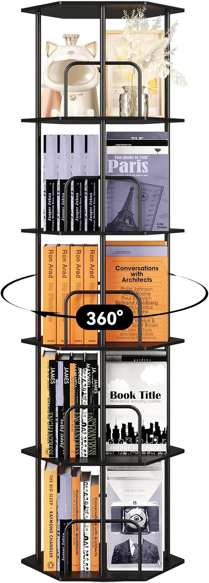 SUNMORY 5 Tier Rotating Bookshelf Tower, Revolving 360 ° Spinning Bookcase