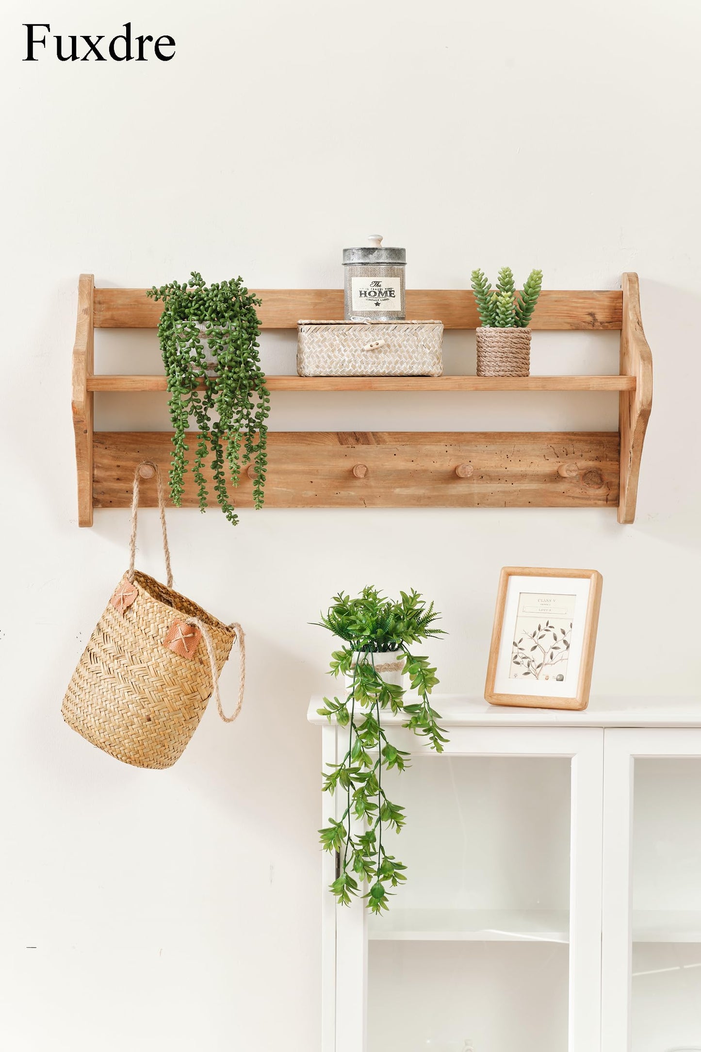 Fuxdre Fake Hanging Plants, 2pcs Artificial Potted Greenery Faux Eucalyptus Vine Fern and String of Pearls in Pot for Home Room Wall Shelf Patio Garden Indoor Outdoor Decor