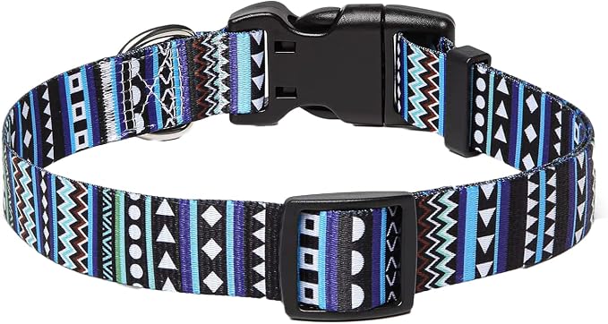 Mihqy Dog Collar with Bohemia Floral Tribal Geometric Patterns - Soft Ethnic Style Collar Adjustable for Small Medium Large Dogs (Bohemian Blue,XS)
