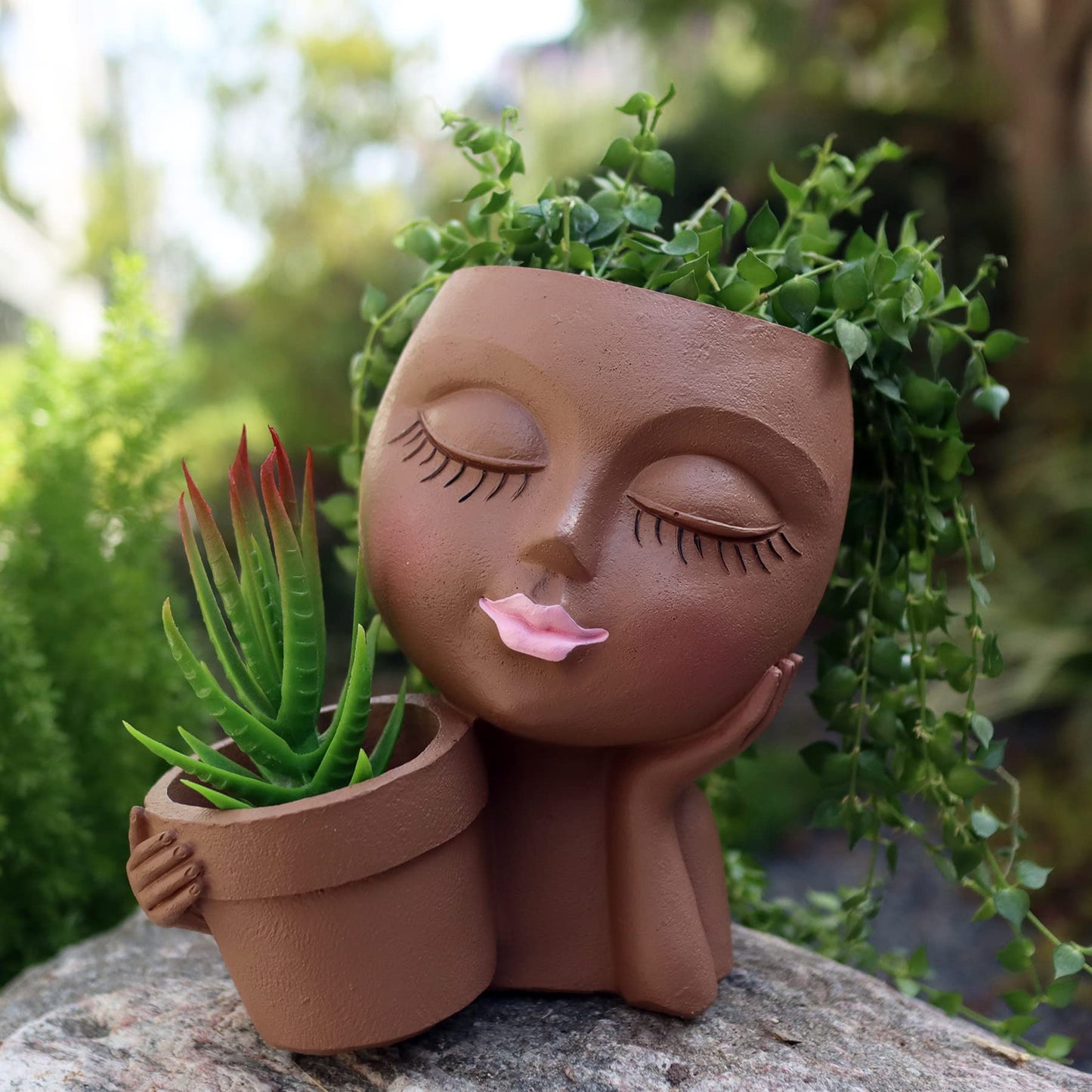 Dolkgy Face Flower Pot Head Planter, Face Planter Black Woman Unique Planters for Indoor Outdoor Plants, Novelty Plant Pots Lady Head Vase with Drainage Hole for Home Garden Succulents Cactus