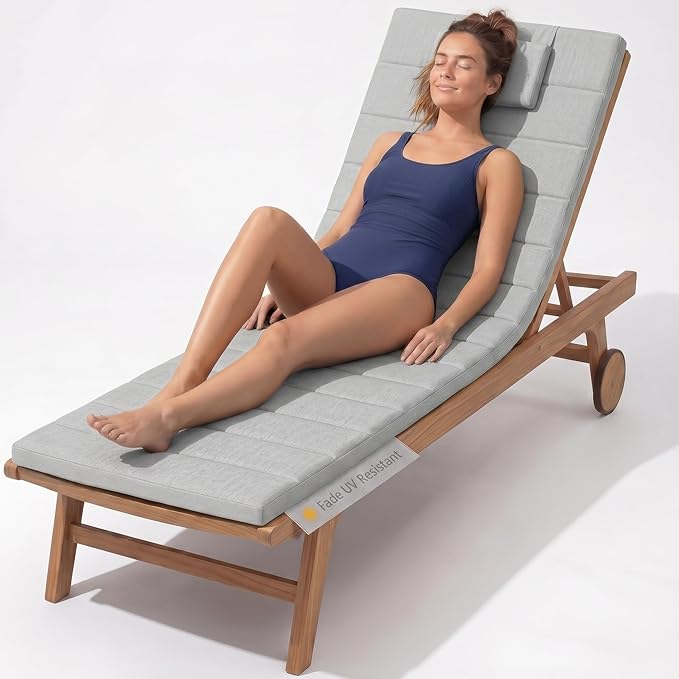 Quilted Chaise Lounge Outdoor Patio Furniture Cushions | Water-Resistant Patio