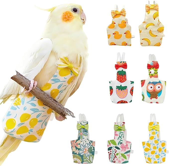 QBLEEV Bird Diapers, Reusable Cockatiel Flight Suit with Adjustable Straps, Parrot Pigeon Pants Urine Wet Leakproof Lining Nappy Clothes, Indoor & Outdoor Poop Control for Conures Sun Parakeet Macaw