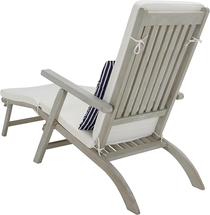 SAFAVIEH Outdoor Collection Palmdale Grey Solid Wood/Beige Cushion