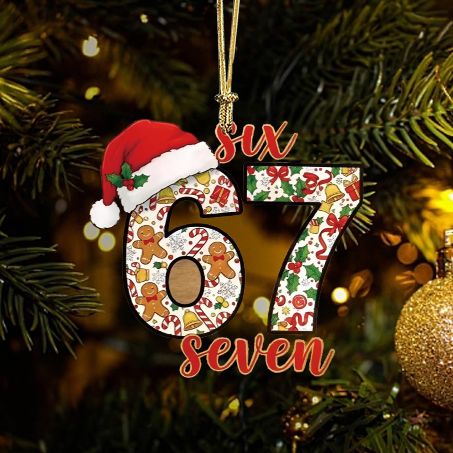67 Christmas Tree Decoration,7Pcs Fun 67 Christmas Ornament, Cute 67 Ornament Xmas Tree Accessories Christmas Pendants Hanging, Santa Hat Gingerbread Christmas Ornament