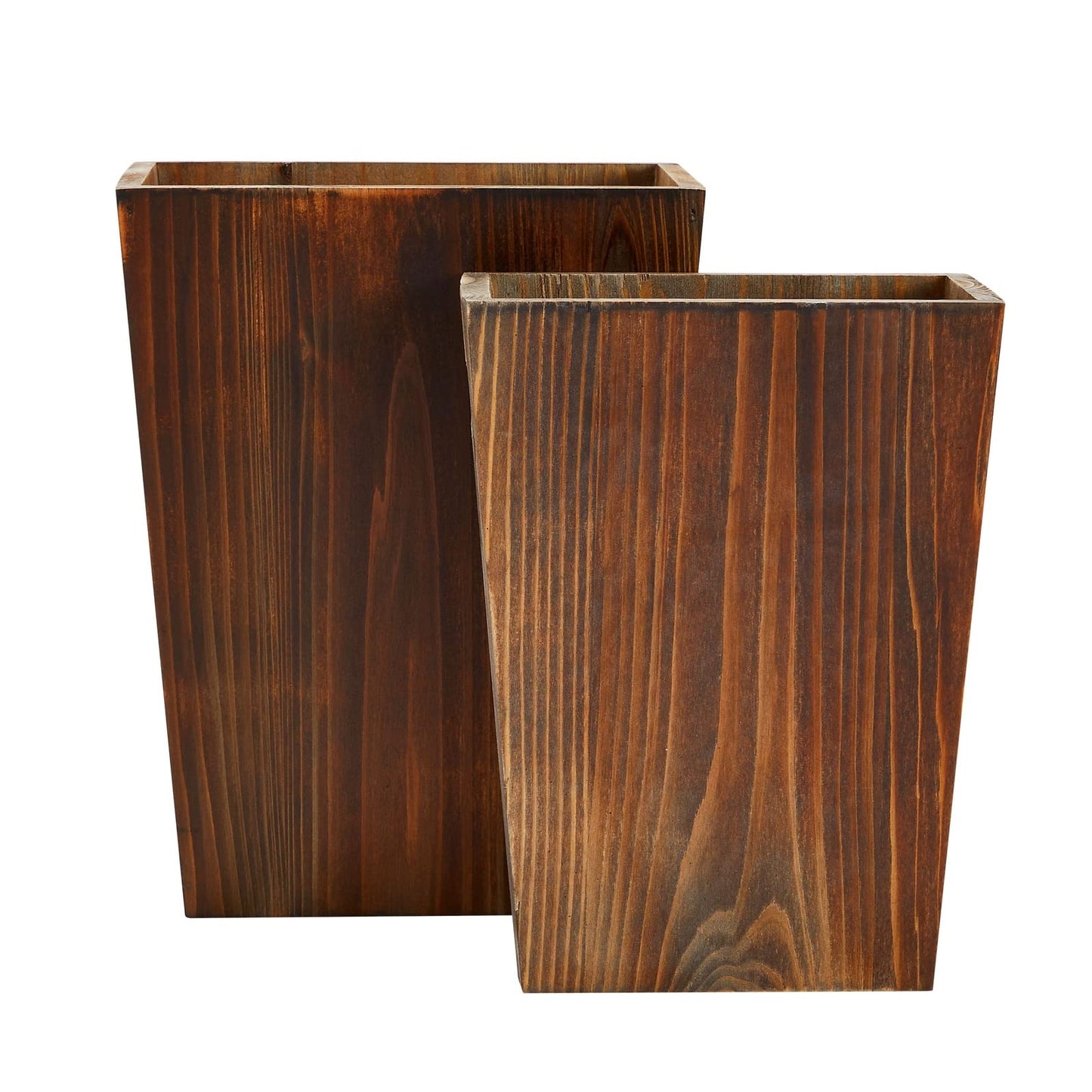 Farmlyn Creek 2 Piece Rustic Style Wood Trash Can Set - Farmhouse Square Wastebasket Bins with Handles for Home or Office (Brown, Small & Large) - Rustic Bathroom Trash Can Set