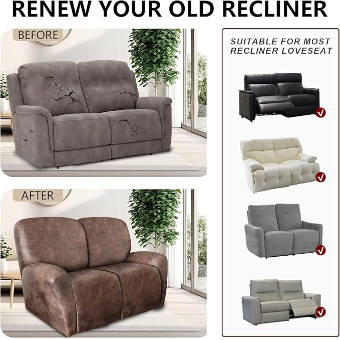 ANARACHON Loveseat Recliner Cover Leather Look Recliner Loveseat Covers
