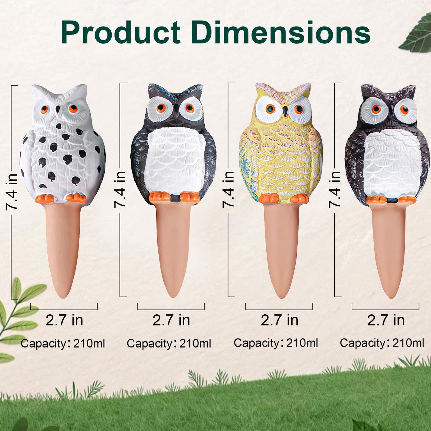 MCleanPin 4 Pack Self Watering Spikes and Globes, Handmade Terracotta Owl Self-Watering Plant Devices with Slow Release System, Automatic Water Bulbs for Indoor and Outdoor Garden Pots Vacation
