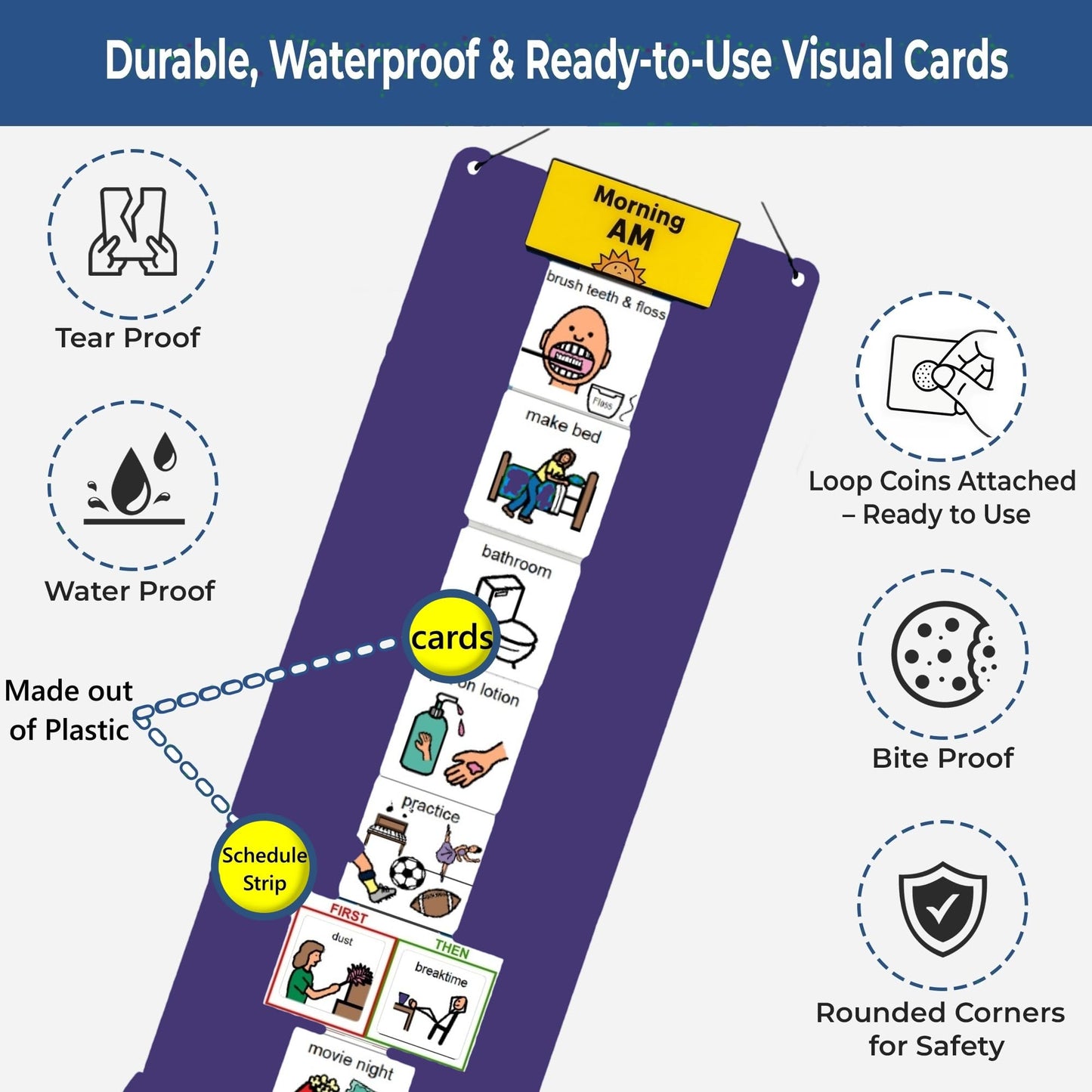 Visual Schedule for Kids – 133 Durable Plastic Picture Cards with Soft Loop Coins | Daily Routine & Chore Reward Chart for Home, School, Autism, ADHD & Special Needs Behavior Support