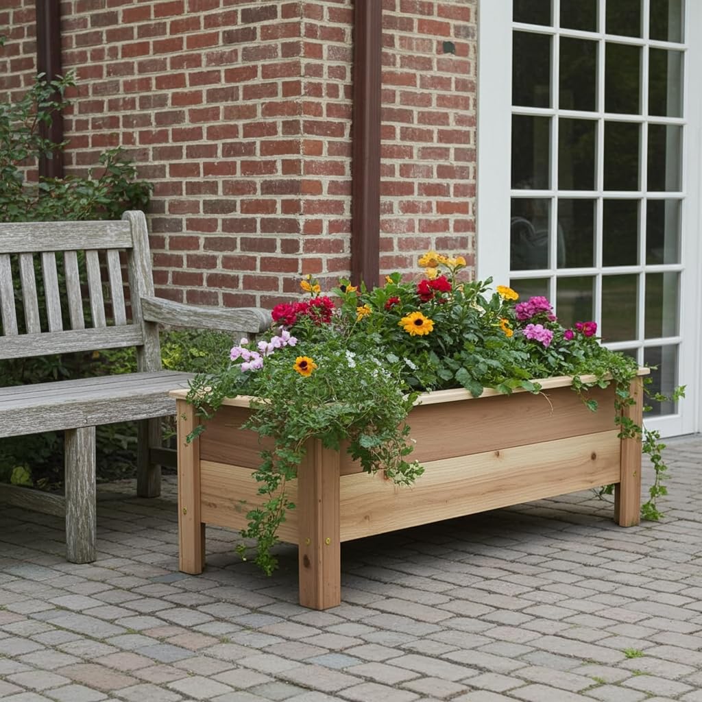 Cedar Raised Garden Bed Planter Box with Legs – Heavy Duty Outdoor Wooden Planter for Vegetables & Flowers, No Bending Elevated Design, Custom Size, Handmade in USA (18in x 15.5in x 16in)