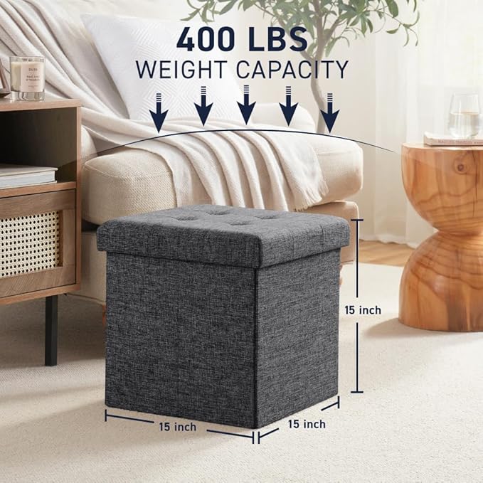 Ornavo Home 2 Pack 15 Inch Folding Storage Ottoman