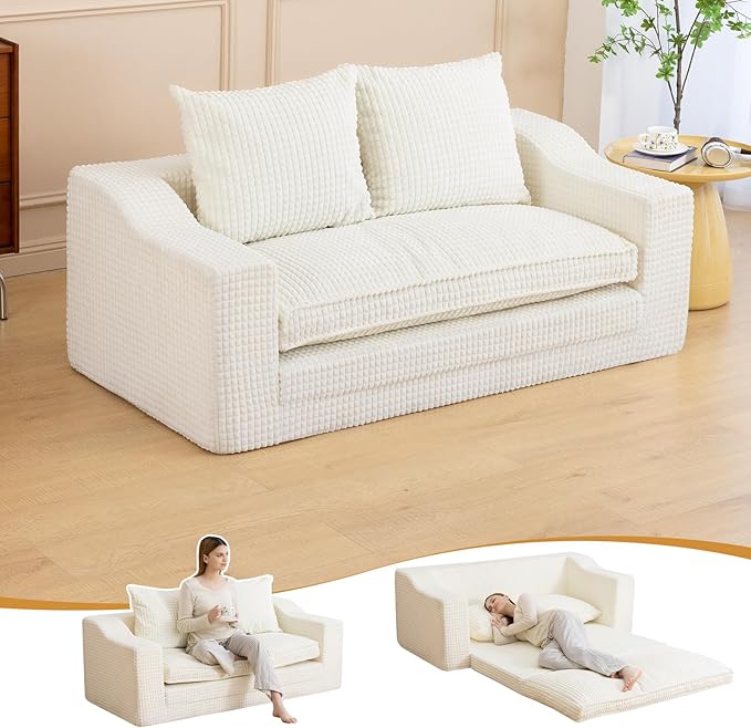 61" Convertible Sofa Bed Loveseat, Memory Foam Boneless Floor Couch