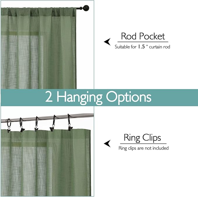 Chyhomenyc Sage Green Semi Sheer Curtains 84 Inches Long 2 Panels Set, Light