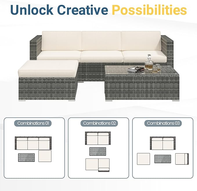 Wisteria Lane 5 Piece Outdoor Patio Furniture Set, All Weather Wicker Rattan