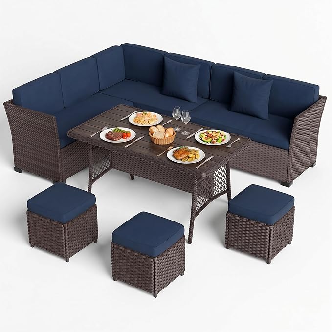 LOUVIXA 7 Pieces Patio Furniture Set, Outdoor Patio Furniture, Wicker