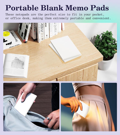 Notepads 3x5, 6 Pack Small Note Pads, Server Note Pads, Scratch Pads 3x5, Memo Pads White Paper, 50 Sheets per Blank Note pads 3x5, Small Writing Pads Pocket Notepads for Office School Home Supplies