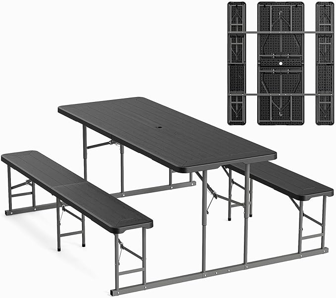 VINGLI Folding Picnic Table and Bench Set, Portable Outdoor Dining Furniture
