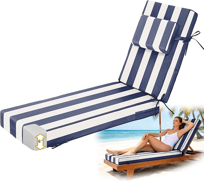 Chaise Lounge Cushions Outdoor 72x21x6 Inch, Fade Resistant 6'' Thicken Outdoor