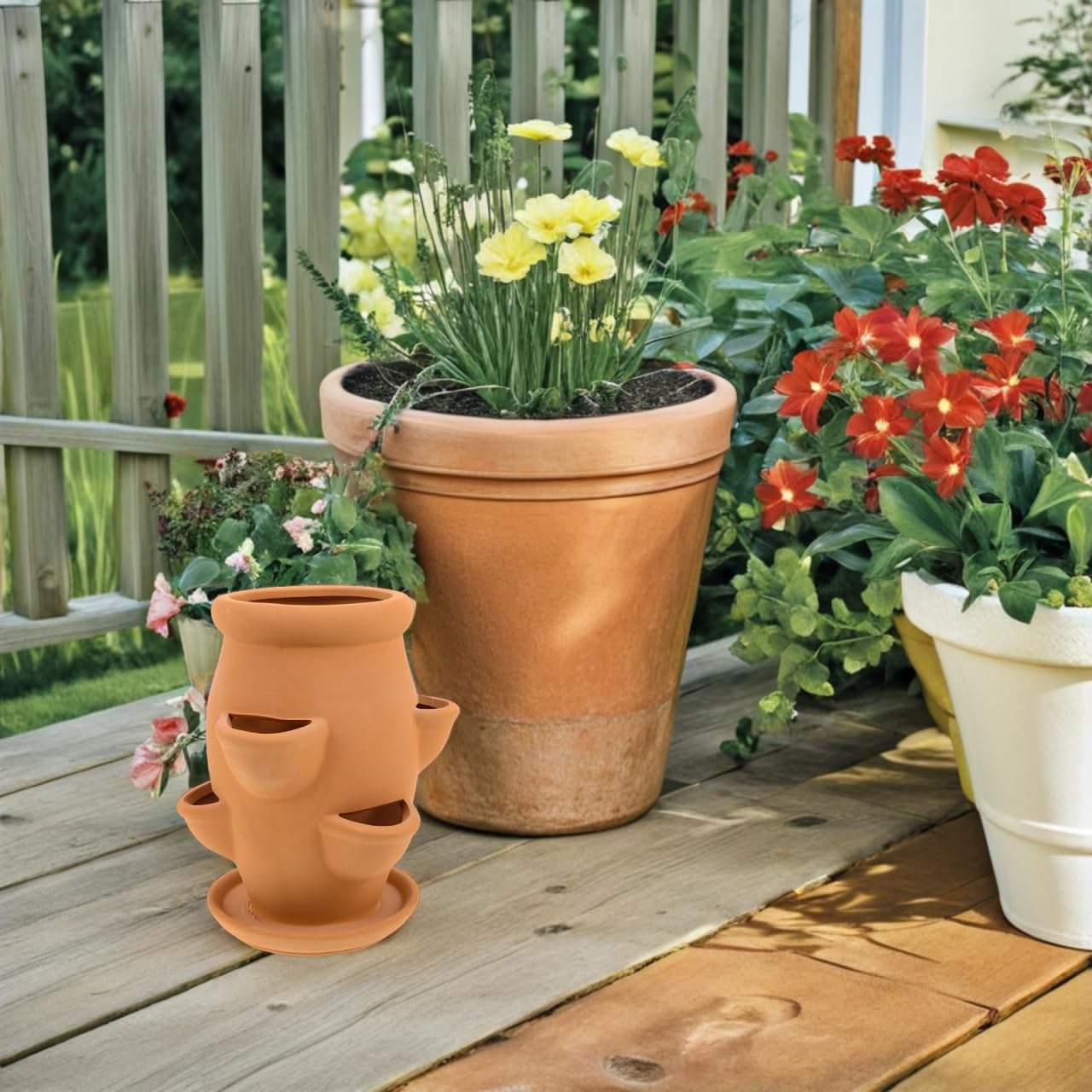 Toyvian Strawberry Tower Planter Pot - Ceramic Multi Pocket Planting Pot for Succulents Strawberries and Small Flowers - Lightweight Indoor Outdoor Decorative Flower Container