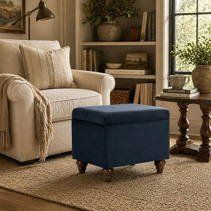 Homepop Home Decor | Upholstered Medium Rectangular Storage Ottoman | Hinged