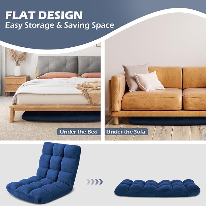 Folding Floor Gaming Chair 14-Poistion Cushioned Adjustable Floor Lazy Sofa