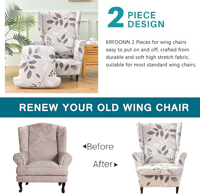 KRFOONN Wingback Chair Covers Slipcovers 2 Piece Stretch Wing Chair Covers