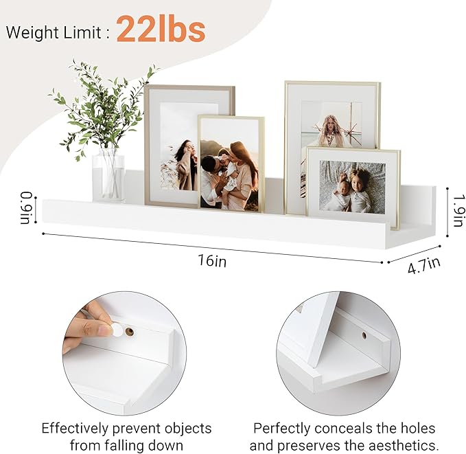 Floating Shelves for Wall, 16 inch Wood Floating Shelves Set of 2, Picture