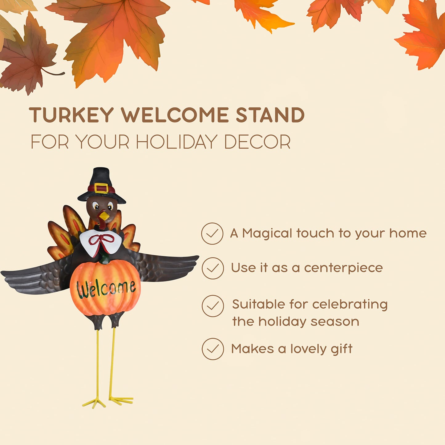 Ornativity Turkey Yard Stake Pumpkin Decoration - Metal Stand Outdoor Garden Front Yard Welcome Sign Thanksgiving Fall Autumn Yardstick Decor Lawn Ornament Kit - 1 Set