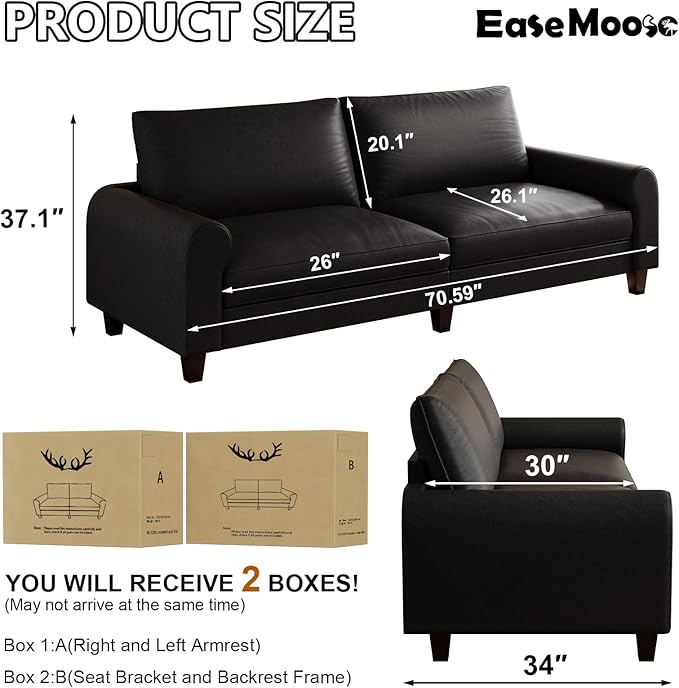 EASE MOOSE 70.6" Faux Leather Loveseat Sofa, Deep Seat Waterproof and