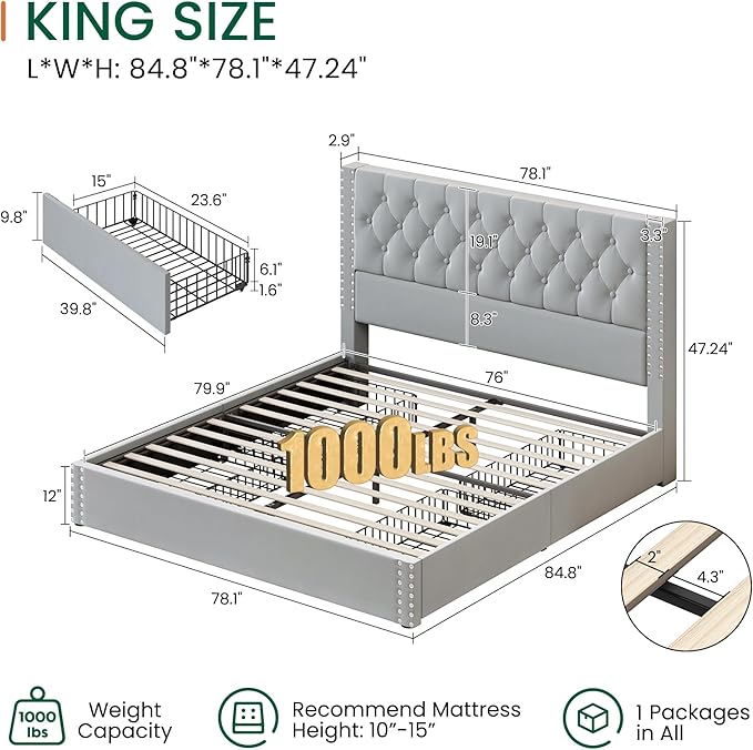 LARMACE King Size Bed Frame