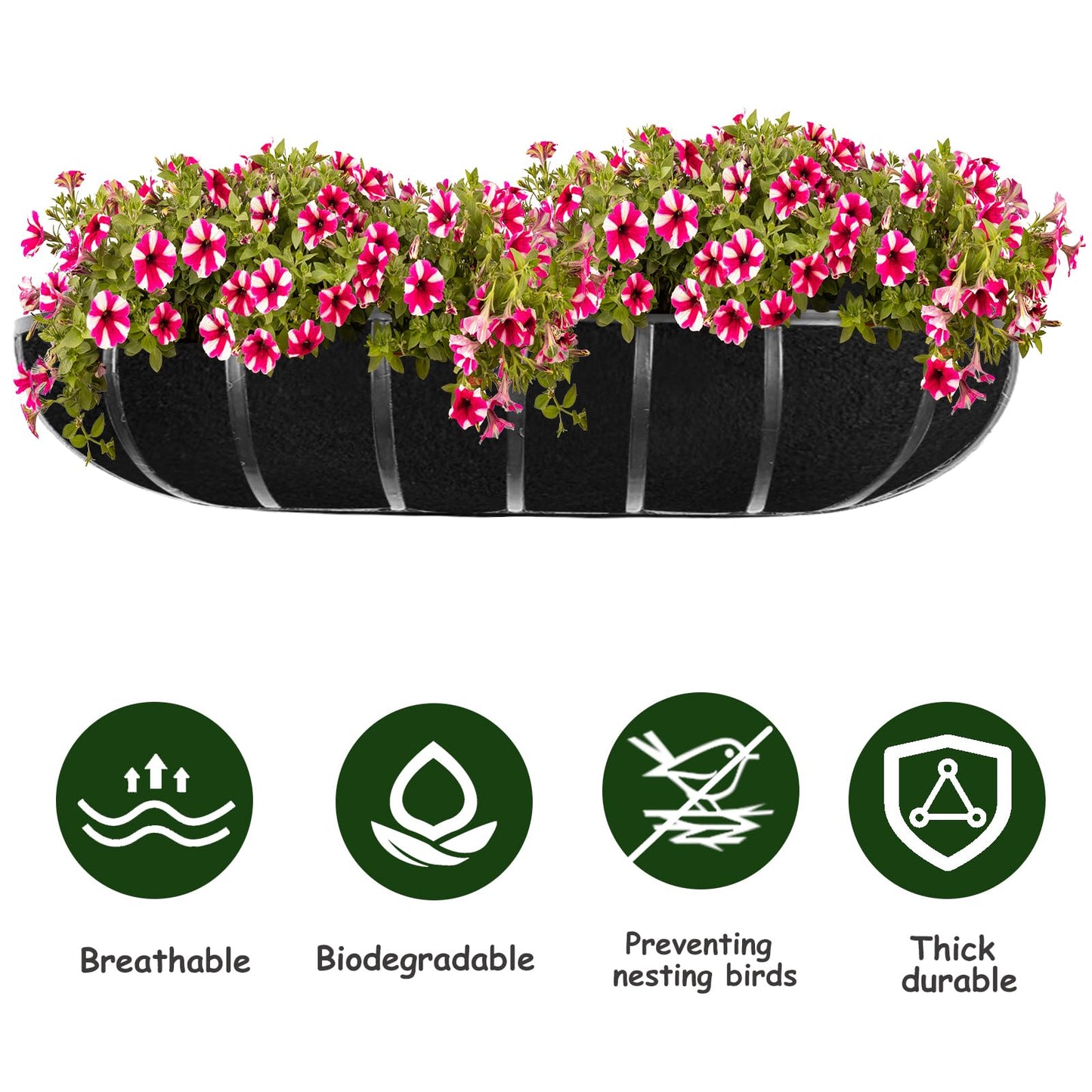 3PCS 36 Inch Planter Basket Liners Fabric Window Box Liners Felt Trough Planter Liner Replacement Black Flower Basket Liner Non-Woven Hanging Plant Liner for Planters Garden Fence - Avoid Bird Nesting