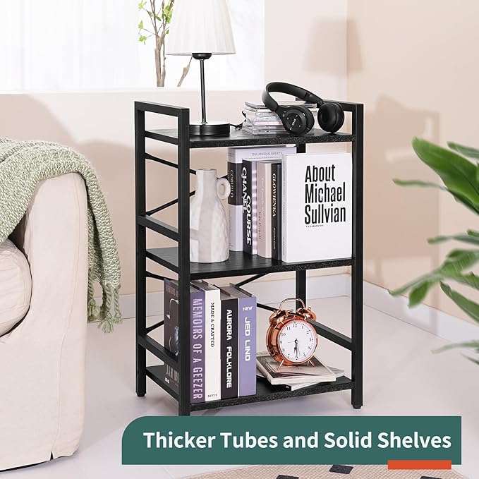 Yoobure Bookshelf Small Book Shelf, Solid Industrial 3 Tier Shelf Bookcase
