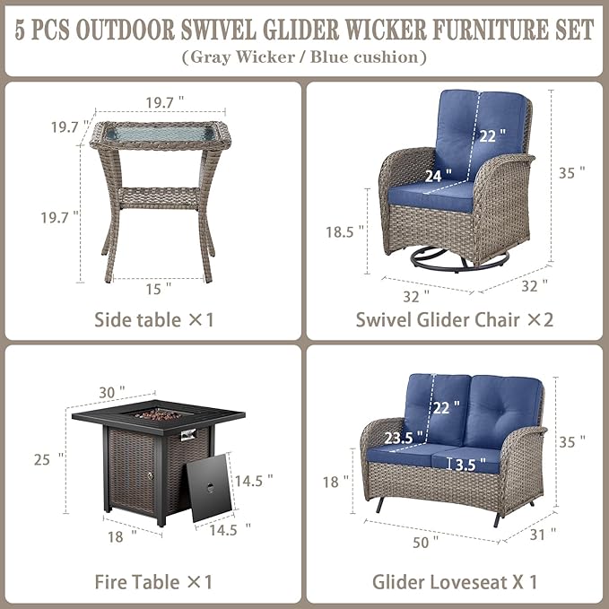 Belord 5 Pieces Patio Furniture Set